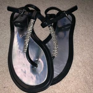 Guess Black Jelly Sandals with Rhinestones